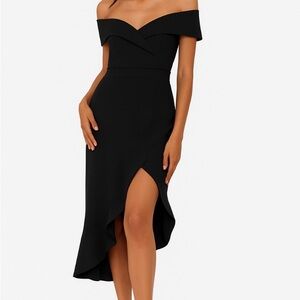 Xscape Black Off-Shoulder High Low Dress
